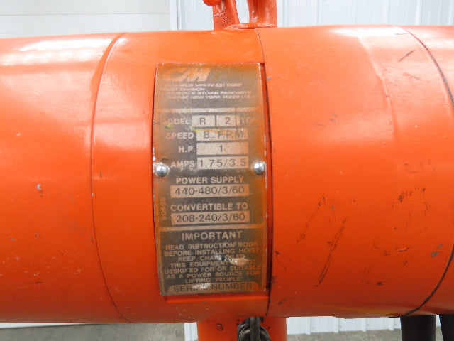 CM Lodestar R 2 Ton Electric Chain Hoist 8 FPM 16' Lift 12' Pendant 240/480 3 PH