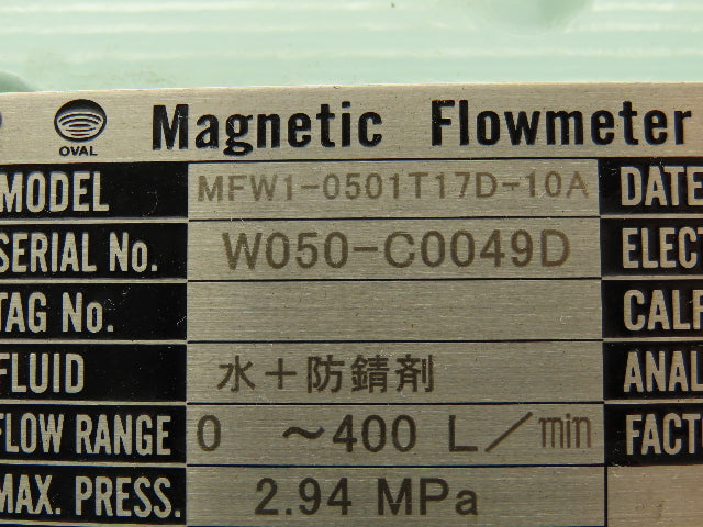 Oval Corp MFW1-0501T17D-10A Mag-Oval II Magnetic Flow Meter 1-3/4" Tube 426psi