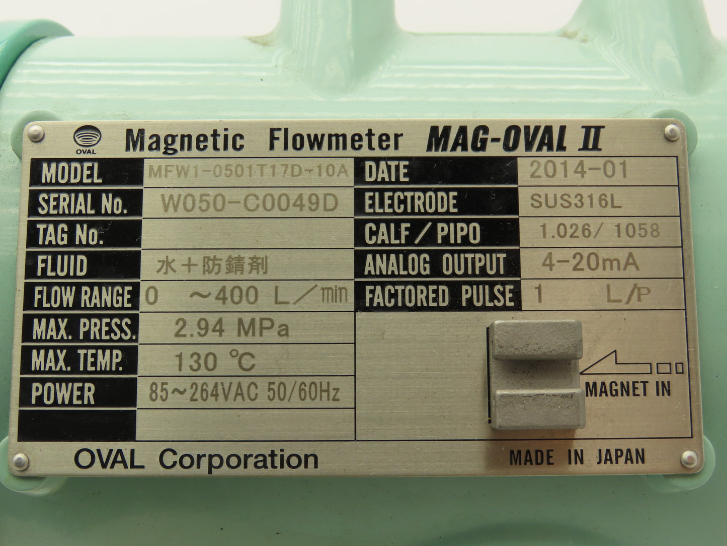 Oval Corp MFW1-0501T17D-10A Mag-Oval II Magnetic Flow Meter 1-3/4" Tube 426psi