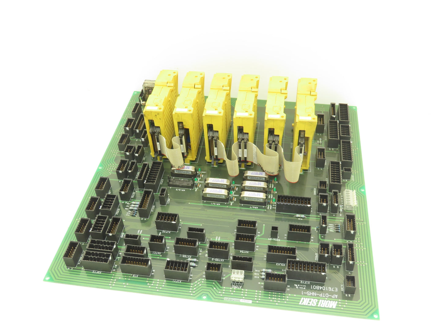 Mori Seiki AP-DTP-NH5-1 Lathe Distribution Module Relay Board With 6 I/O Cards