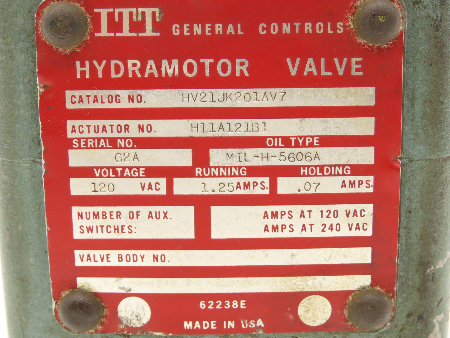 ITT Hydramotor HV21JK201AV7 Motorized Control Valve 2-1/2"NPT Bronze 120V