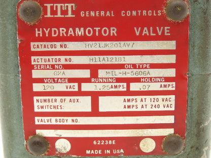 ITT Hydramotor HV21JK201AV7 Motorized Control Valve 2-1/2"NPT Bronze 120V