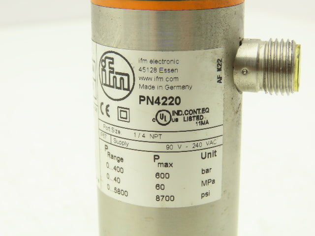 IFM PN4220 Electronic Pressure Switch 1/4" NPT 90V-240VAC IP67 0-5800 psi Range