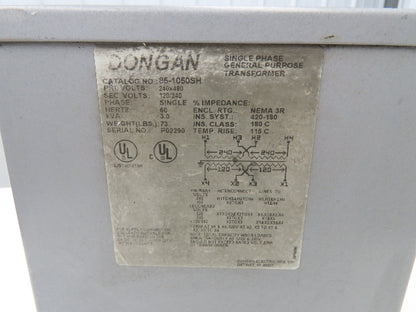 Dongan 85-1050SH Transformer 3KVA 1PH 240v/480v Pri 120v/240v Sec Wall Mount