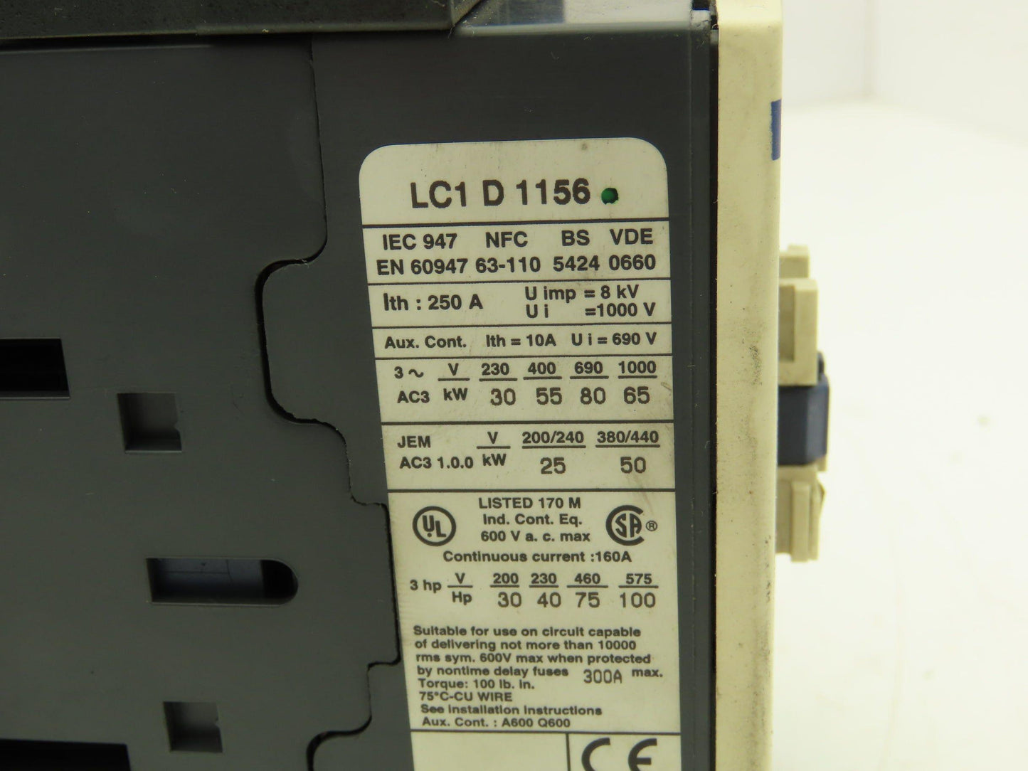 Telemecanique LC1D115 Motor Starter Contactor 250A 1000V 3 Pole 110V Coil