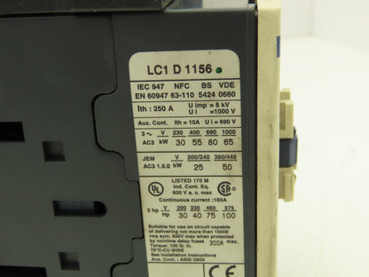 Telemecanique LC1D115 Motor Starter Contactor 250A 1000V 3 Pole 110V Coil