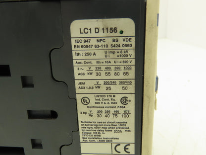 Telemecanique LC1D115 Motor Starter Contactor 250A 1000V 3 Pole 110V Coil