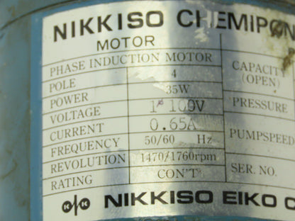Nikkiso Chemipon BA20 Stainless Diaphragm Metering Pump 35W 100V 1PH 485 ml/min