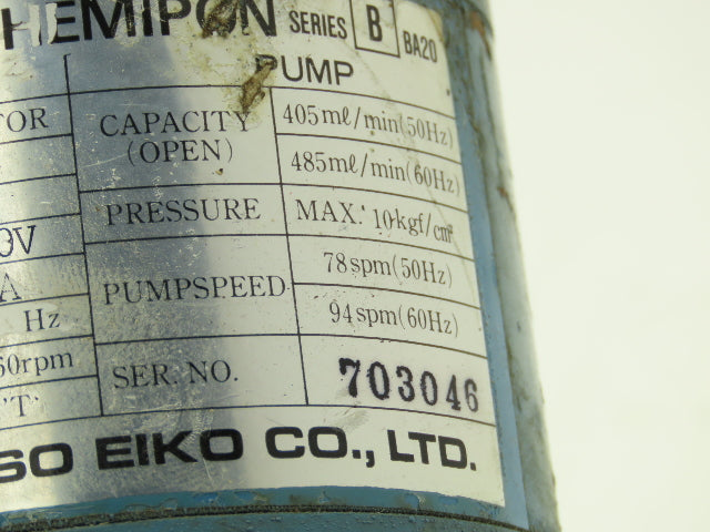 Nikkiso Chemipon BA20 Stainless Diaphragm Metering Pump 35W 100V 1PH 485 ml/min