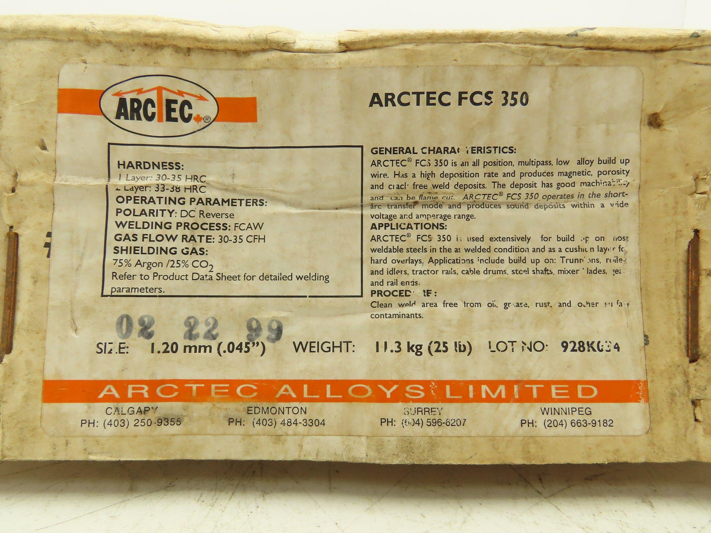 Arctec FCS 350 Welding Wire 0.045" 30-35 HRC Buildup Wire 25lbs