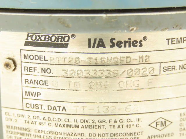 Foxboro RTT20-T1SNQFD-M2 Temperature Transmitter I/A Series 12-42vdc 0-250° F
