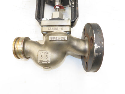 Spence J3KG613 Pneumatic Diaphragm Globe Control Valve 1-1/2" Stainless