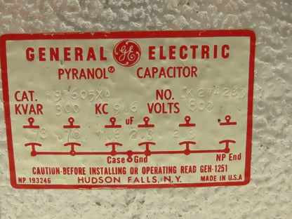 GE General Electric 19F605XA Pyranol Oil Filled Capacitor 300 Kvar 800V