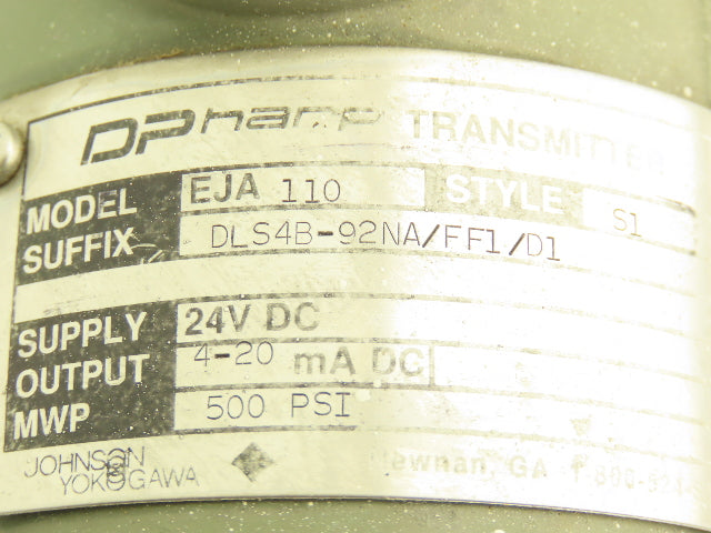 Yokogawa EJA 110 Pressure Transmitter Display 24VDC 500 PSI 1/4" NPT