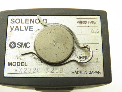 SMC VX2320-X259 Pneumatic Air Solenoid Valve 0.5MPa 24VDC coil Lot of 2