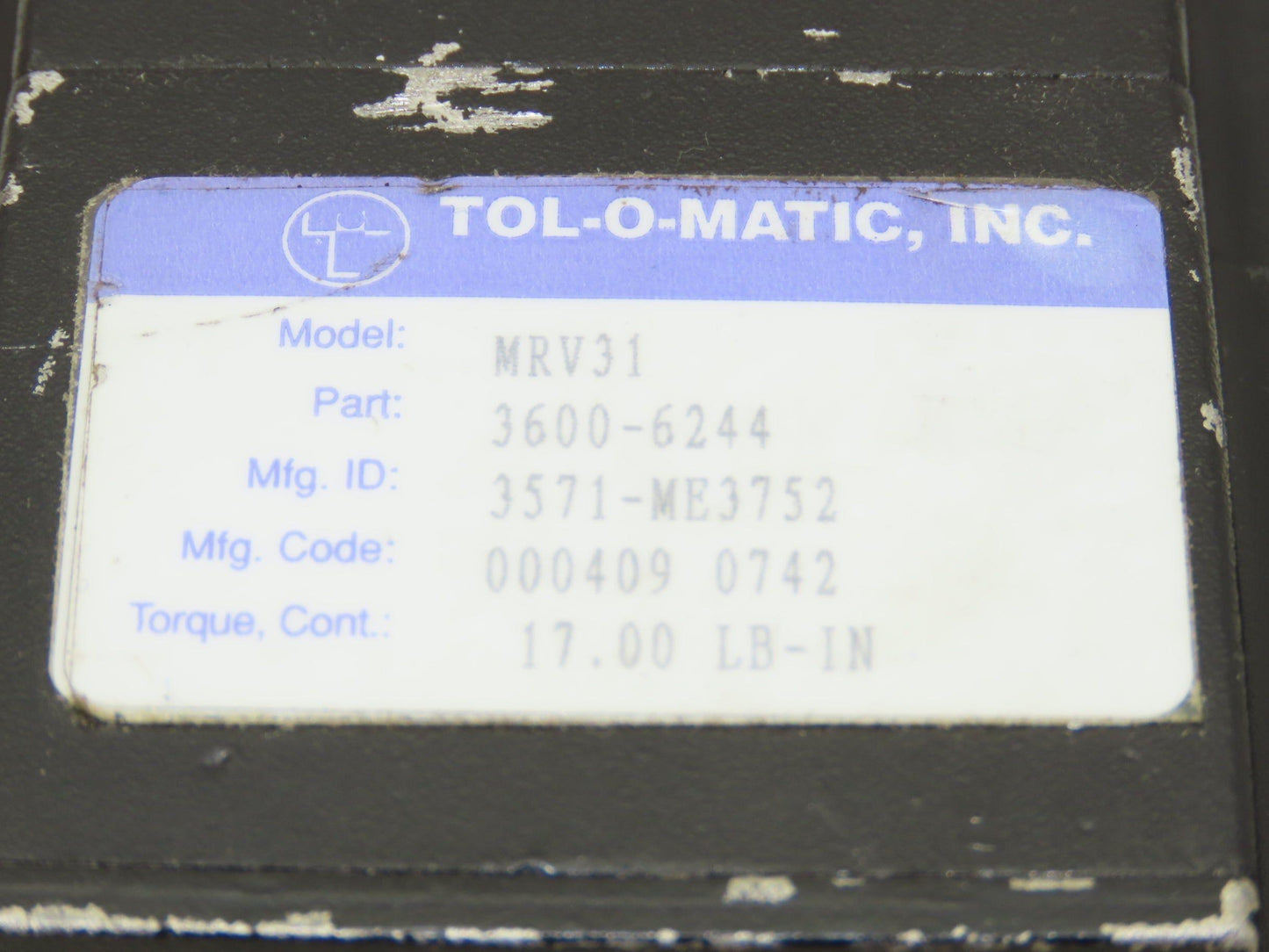 Tol-O-Matic 3600-6244 Servo Motor Model MRV31 17 IN-LBS Stepper Style