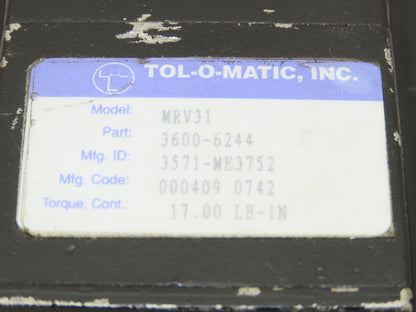 Tol-O-Matic 3600-6244 Servo Motor Model MRV31 17 IN-LBS Stepper Style