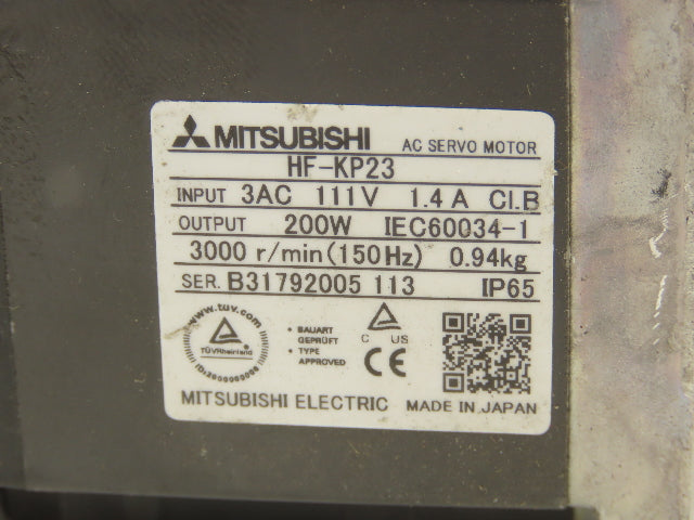 Mitsubishi HF-KP23 AC Servo Motor 111V 3PH 200W 3000 RPM