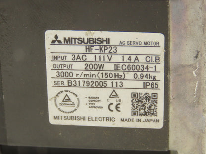 Mitsubishi HF-KP23 AC Servo Motor 111V 3PH 200W 3000 RPM