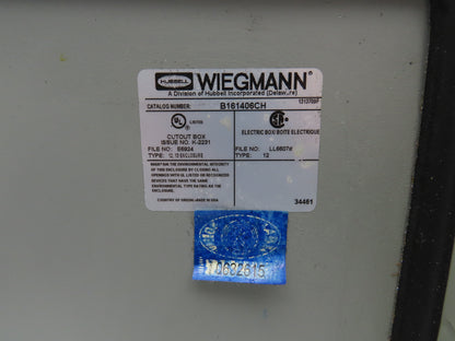 Wiegmann B161406CH Electrical Enclosure 16"X14"X6" Hinge Wall Mount Panel
