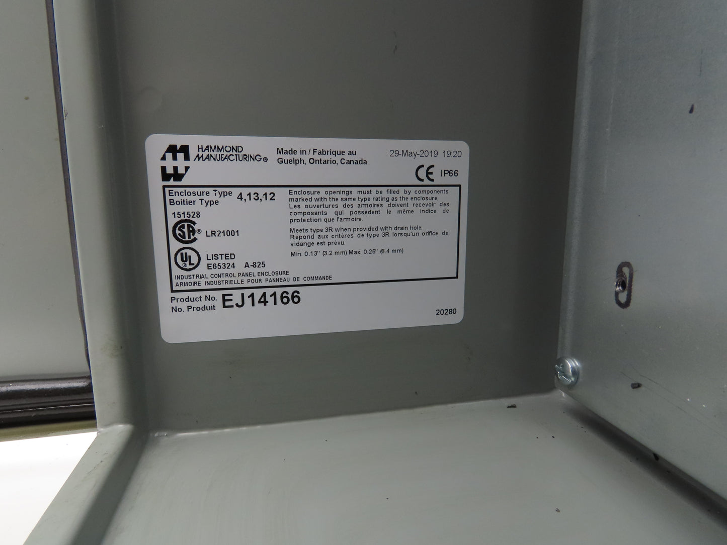 Hammond Manufacturing EJ14166 Electrical Enclosure 16"X14"X6" Hinge Wall Mount