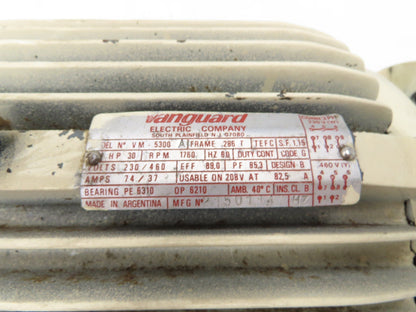Vanguard Electric VM-5300A AC Motor 30Hp 1760rpm 230/460v 3ph 286T TEFC