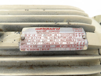 Vanguard Electric VM-5300A AC Motor 30Hp 1760rpm 230/460v 3ph 286T TEFC