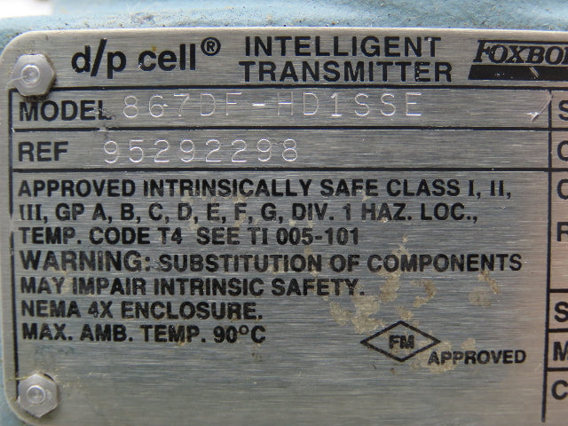 Foxboro 867DF-HD1SSE Electronic Pressure Transmitter 12.5-42VDC 3" Flange