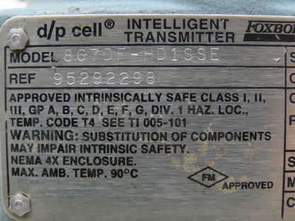 Foxboro 867DF-HD1SSE Electronic Pressure Transmitter 12.5-42VDC 3" Flange