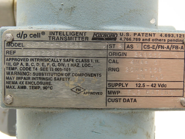 Foxboro 867DF-HD1SSE Electronic Pressure Transmitter 12.5-42VDC 3" Flange