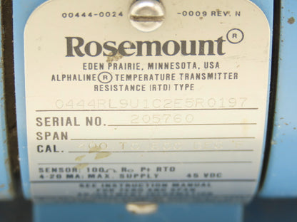 Rosemount 0444RL9U1C2E5R0197 Temperature Transmitter Display 45VDC 400-600° F