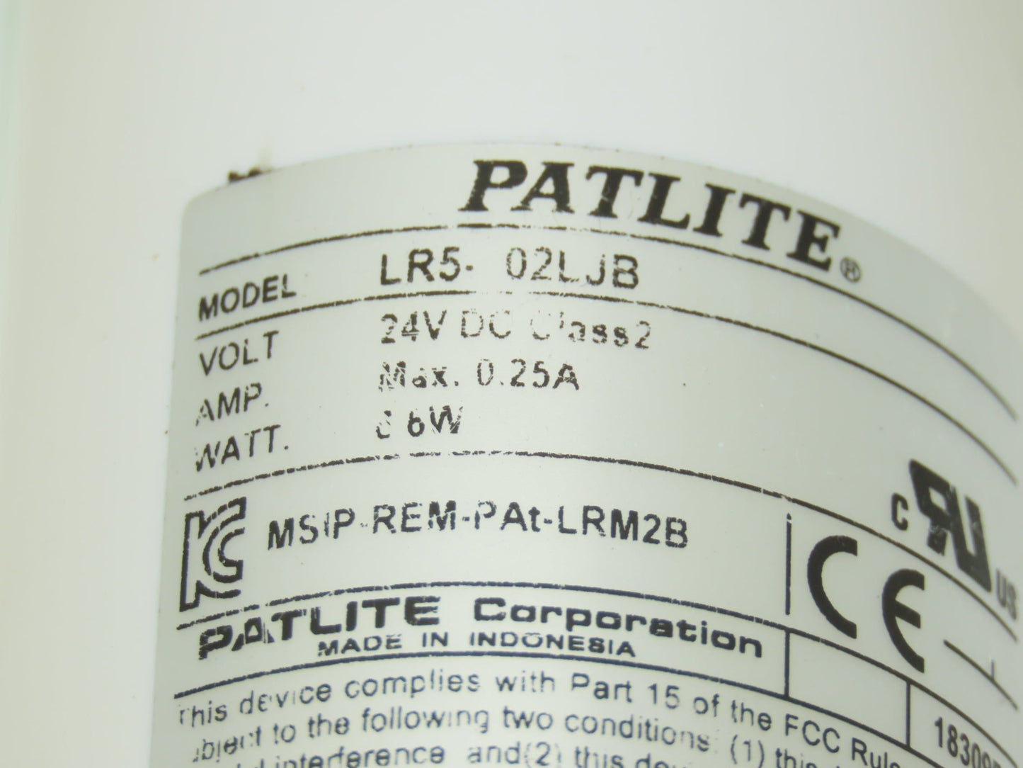 PatLite LR5-02LJB Signal Lamp Light Stack Tower Red Orange Green 24VDC 6.6W