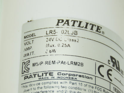 PatLite LR5-02LJB Signal Lamp Light Stack Tower Red Orange Green 24VDC 6.6W