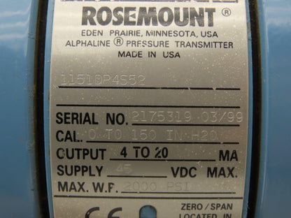 Rosemount 1151DP4S52 1151DP4S52 Pressure Transmitter 45VDC 2000 PSI