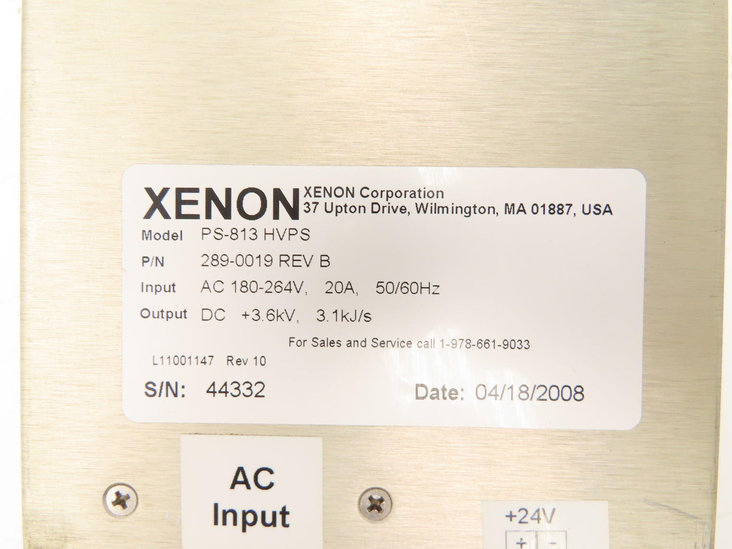 Xenon 289-0019 PS-813 HVPS Power Supply 3.6kVDC 3.1kJ/s Out 240VAC 1Ph 20A In