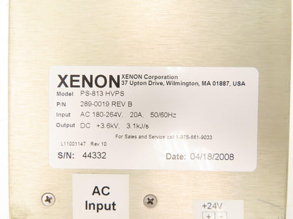 Xenon 289-0019 PS-813 HVPS Power Supply 3.6kVDC 3.1kJ/s Out 240VAC 1Ph 20A In
