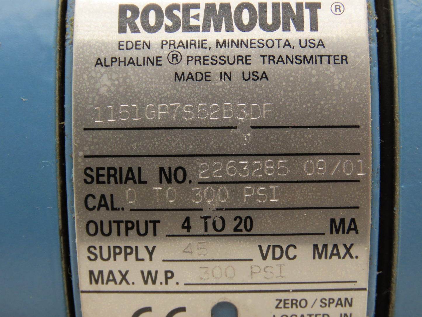 Rosemount 1151GP7S52B3DF 1151GP7S52B3DF Pressure Transmitter 45VDC 300 PSI