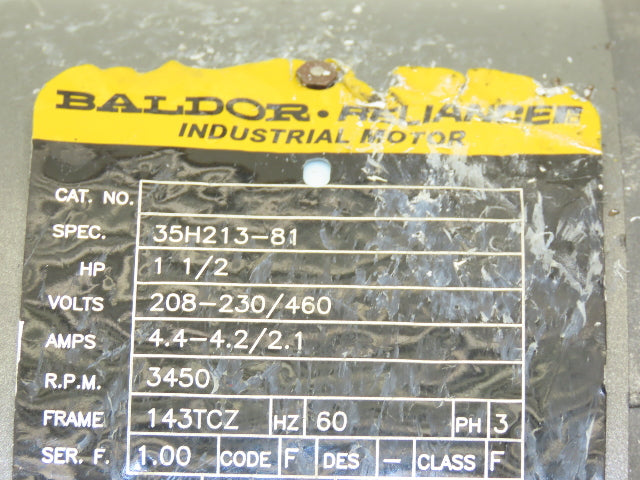 Baldor AC Motor 1.5Hp 3450rpm 208-230/460v 3ph 143TCZ TEFC Cutoff Saw Duty