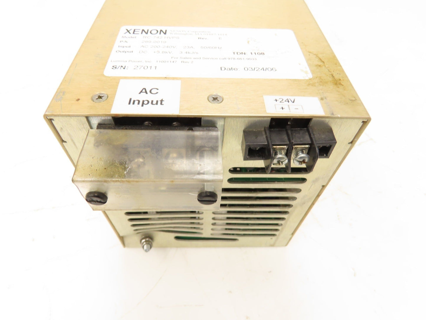 Xenon 289-0019 RC-742 HVPS Power Supply 3.8kVDC 3.4kJ/s Out 240VAC 1Ph 23A In