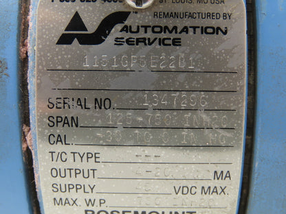 Rosemount M-618SCT316SS 1151GP5E22B1 Pressure Transmitter 45VDC & Valve