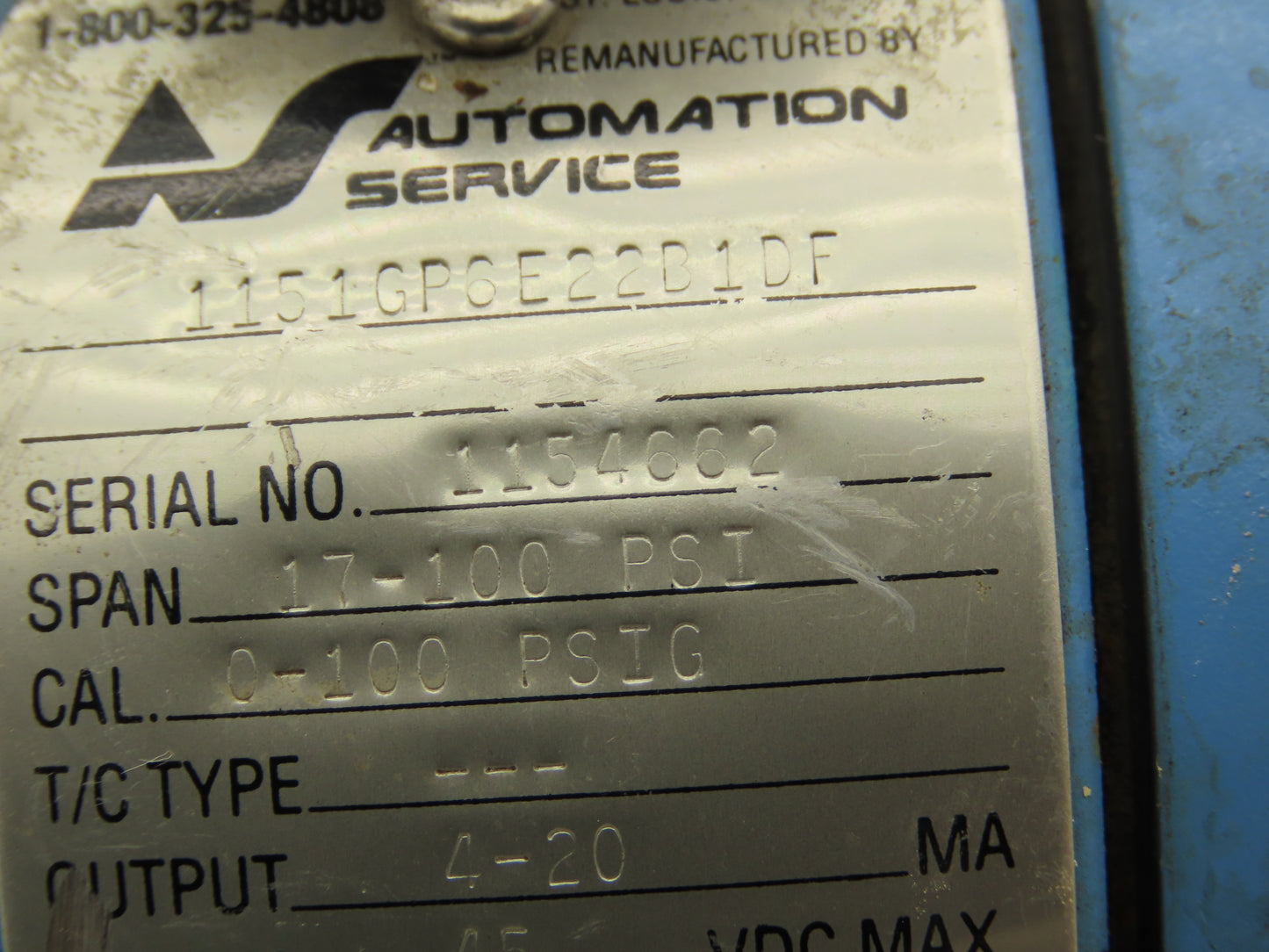 Rosemount M-618SCT316SS 1151GP6E22B1DF Pressure Transmitter 45VDC 100PSI & Valve