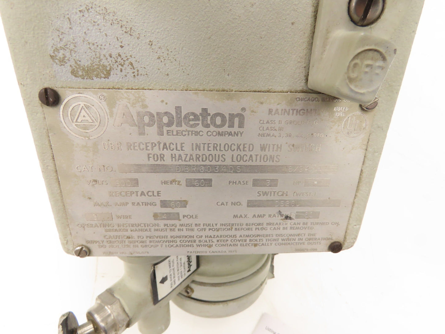 Appleton DBR Receptacle Enclosure For Circuit Breaker Hazardous Location