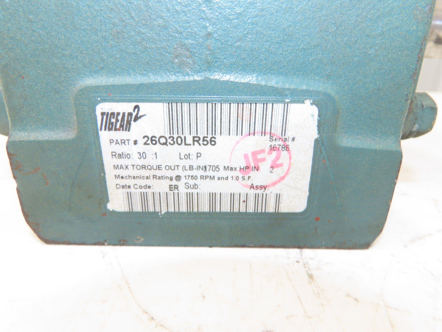 Dodge Tigear 2 26Q30LR56 Worm Gearbox 30:1 Reducer 2Hp 58rpm 56C Dual Output