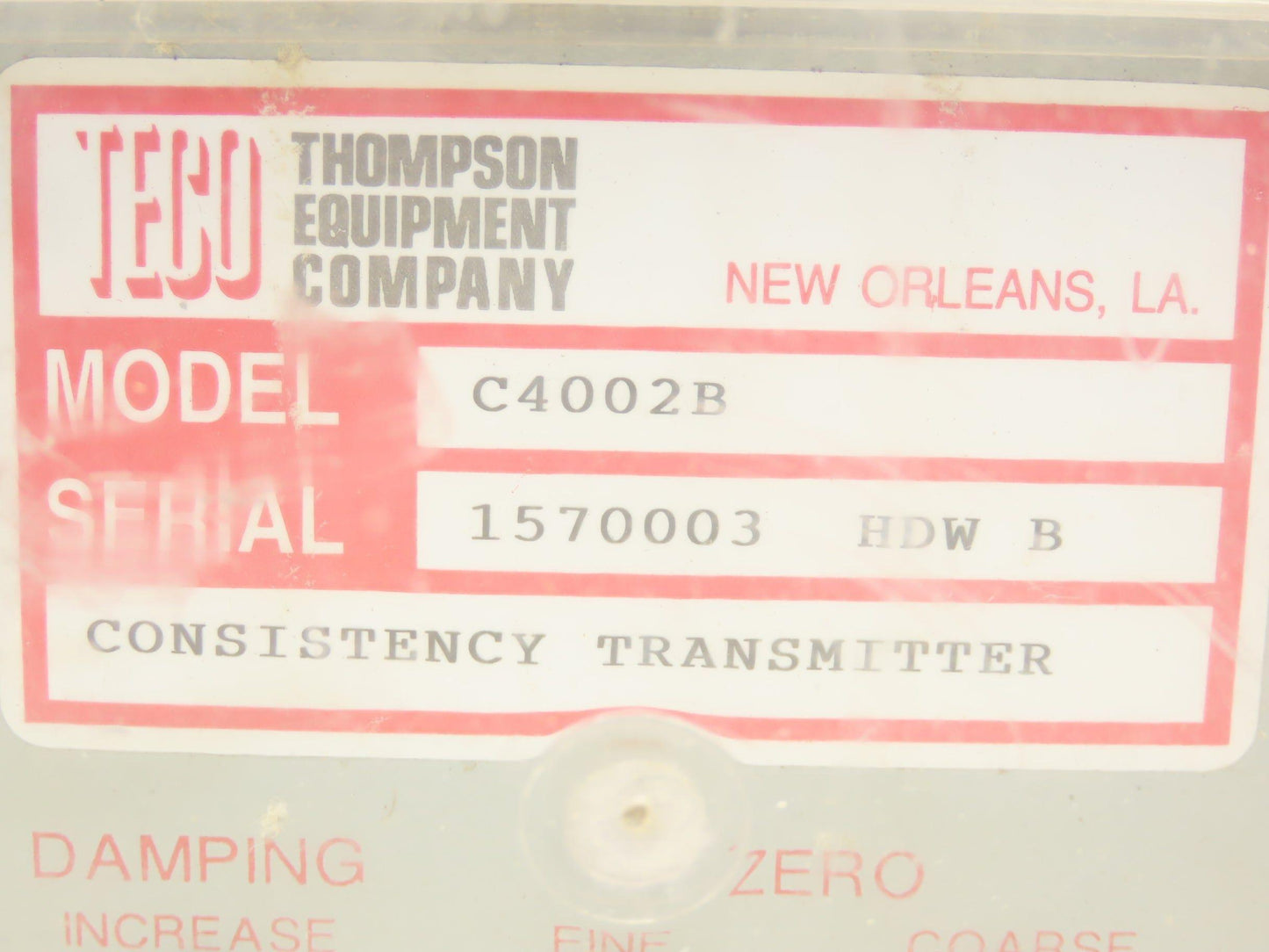 TECO C4002B Consistency Transmitter Enclosure 12x7x6" Control Box