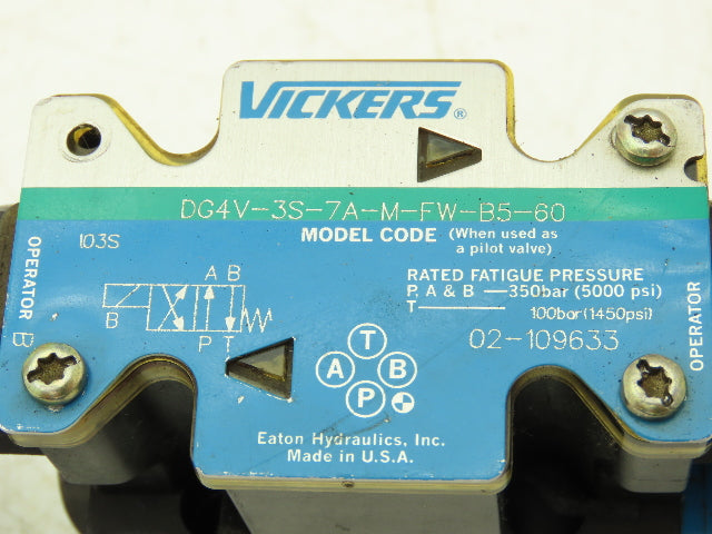 Vickers DG4V-3S-7A-M-FW-B5-60 Hydraulic Directional Solenoid Valve 120V Lot of 2