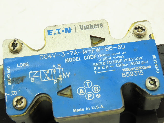 Vickers DG4V-3S-7A-M-FW-B5-60 Hydraulic Directional Solenoid Valve 120V Lot of 2