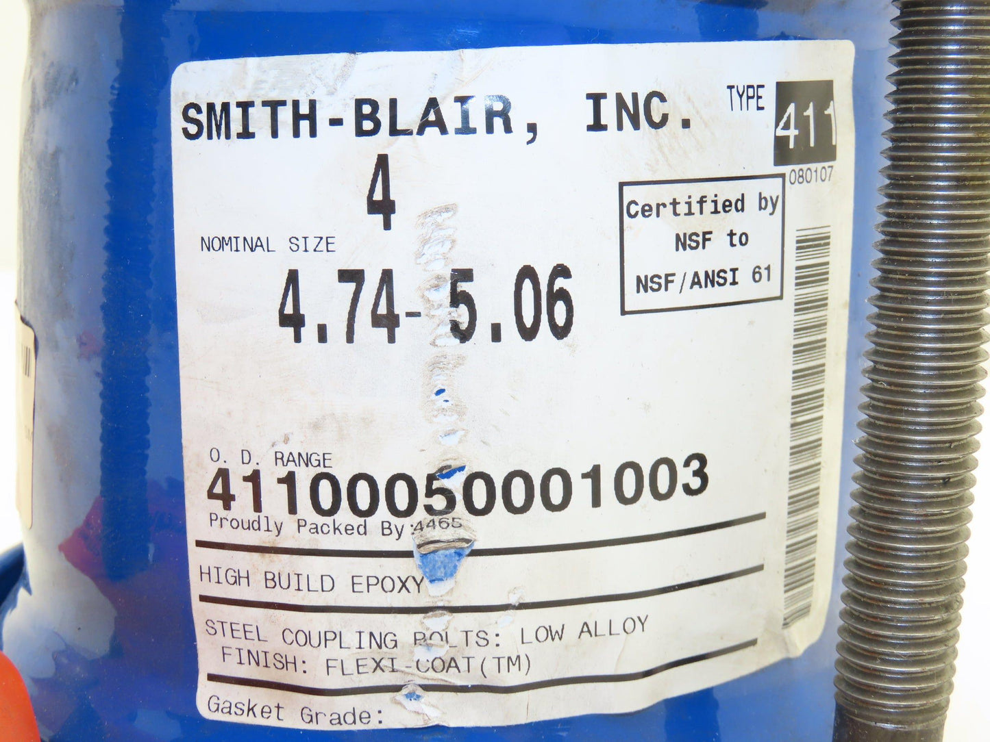 Smith Blair 411 Ductile Iron Pipe Coupler 4" Nominal 4.75-5.06" 4 Bolt