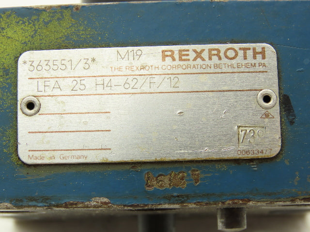 Rexroth LFA 25 H4-62/F/12 Hydraulic Cartridge Valve Control Cover Manual Adjust