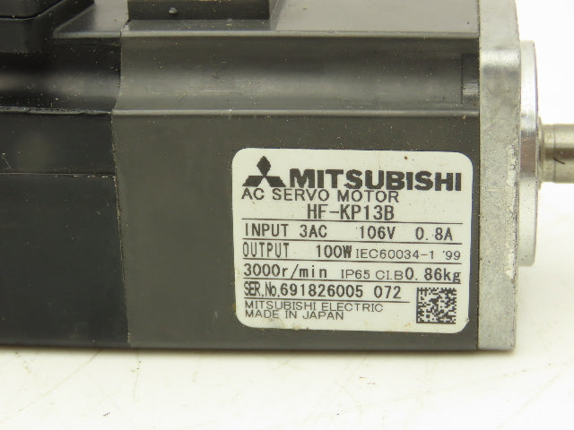 Mitsubishi HF-KP13B AC Servo Motor w/Brake 106V 3PH 100W 3000 RPM