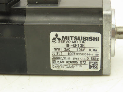 Mitsubishi HF-KP13B AC Servo Motor w/Brake 106V 3PH 100W 3000 RPM
